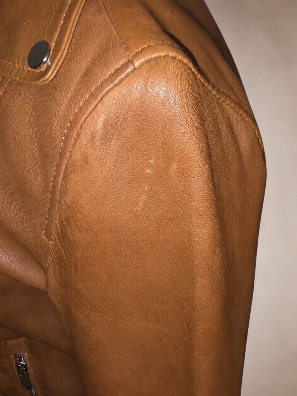 Spanish Genuine Sheep Leather Double Zip Moto Biker Jacket Brown - Picture 5 of 14